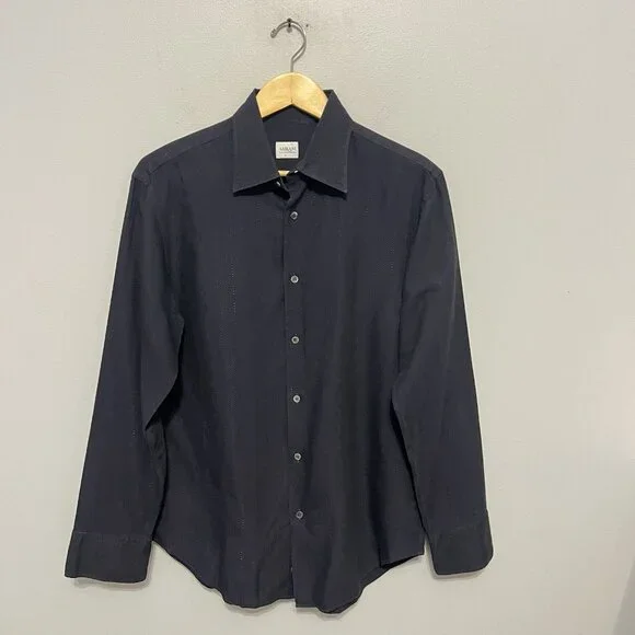 Armani Collezioni Men's Long Sleeve Button Down Shirt Black M Cotton